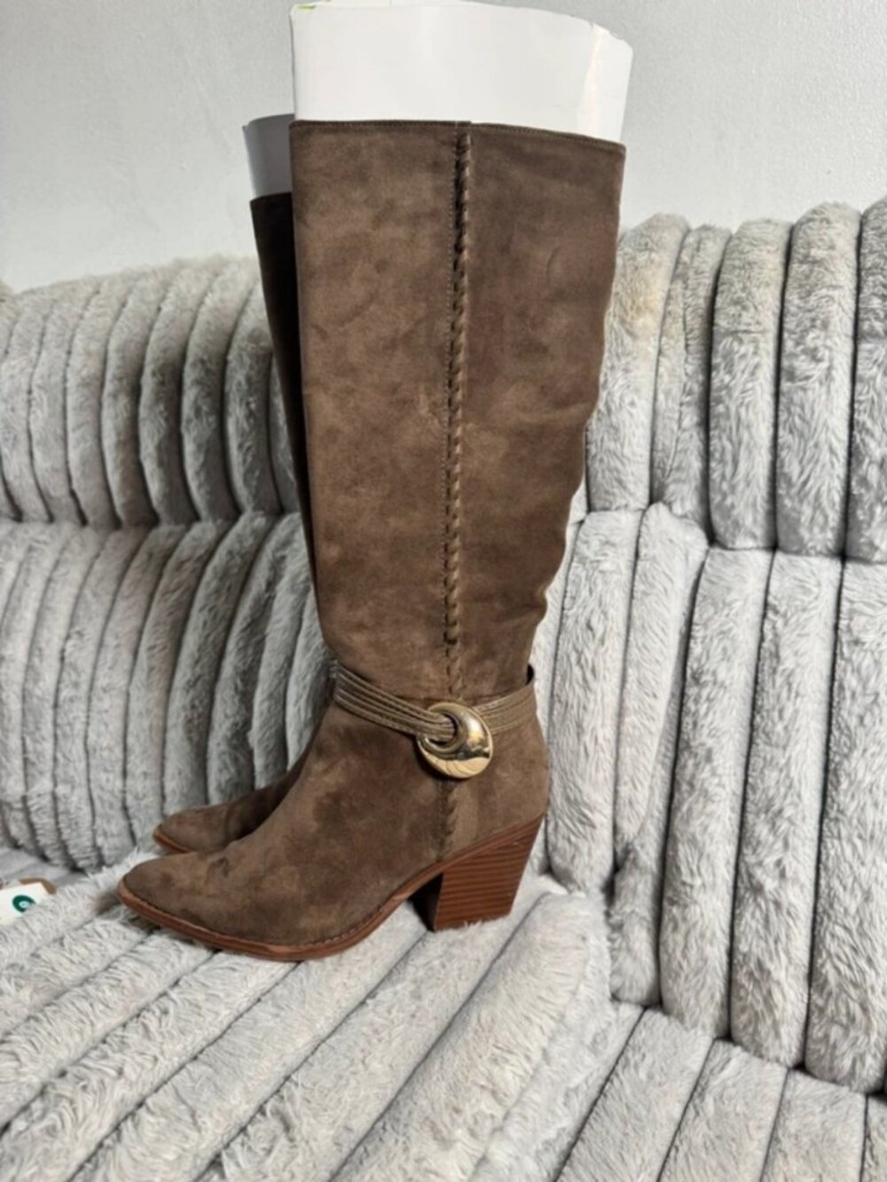 Brown Suede Knee High Boots Buckle Detail size 7